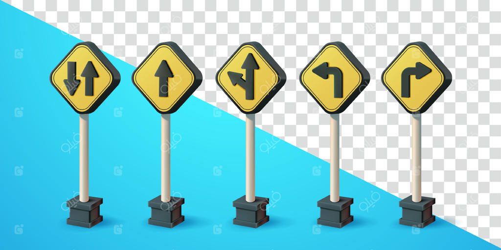 پیکان، نماد تابلو راهنمایی و رانندگی. سه‌بعدی، مناسب برای عناصر طراحی