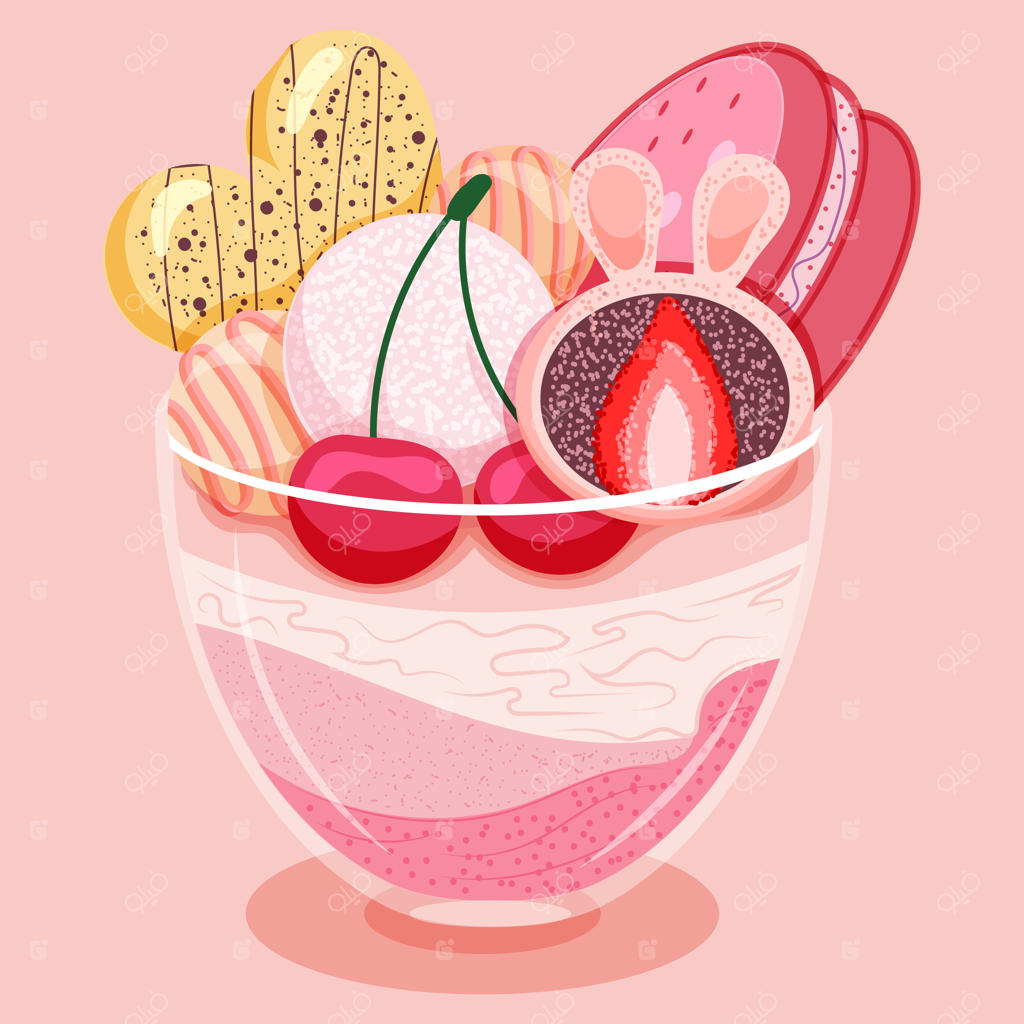 دسر ژاپنی موچی با خامه و شیرینی در لیوان