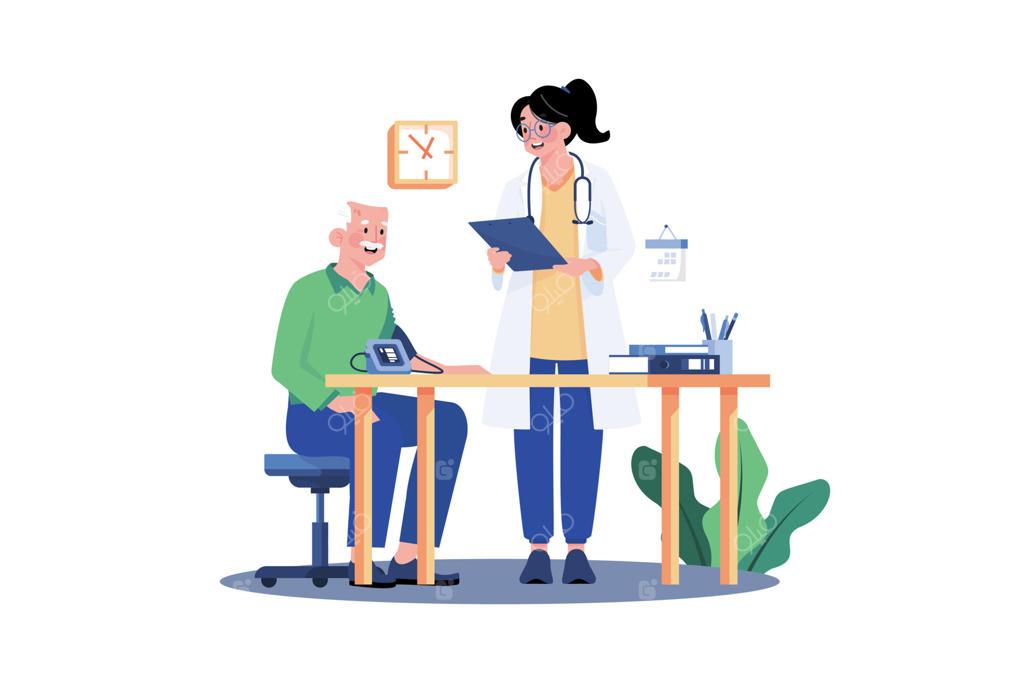 تصویرسازی مفهومی مرد در حال گرفتن نوبت دکتر در پس‌زمینه سفید