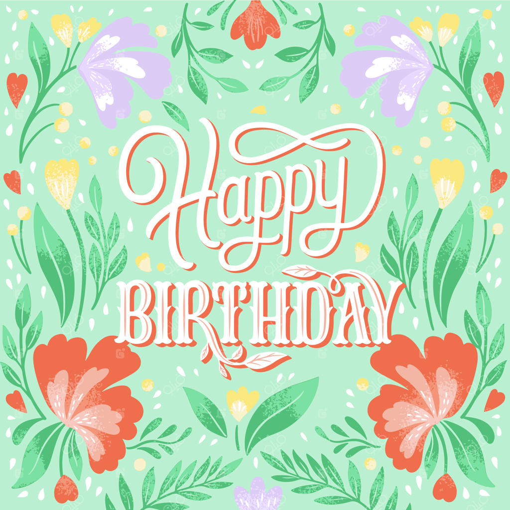 تولدت مبارک با پس‌زمینه گل‌دار