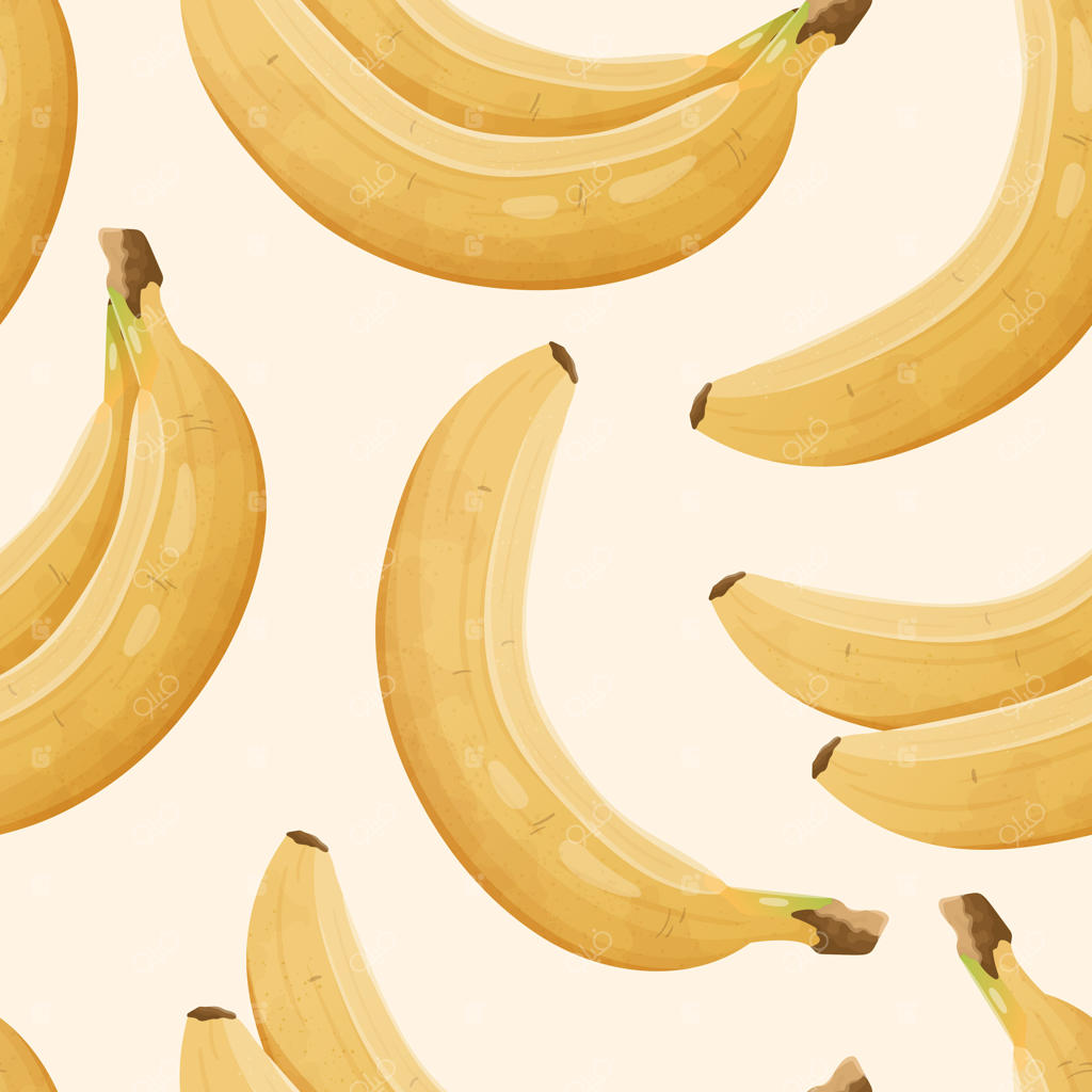 الگوی بدون درز وکتوری با موزهای واقعی. پس‌زمینه یا کاغذ دیواری زیبا با میوه‌های سالم و شیرین.