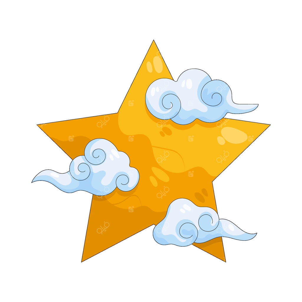 تصویر ستاره رنگارنگ با ابرهای اطراف (کتابخانه وکتور)
