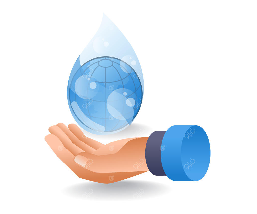 ریختن آب چشمه در دست، تصویرسازی سه‌بعدی ایزومتریک تخت