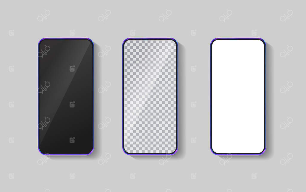 گوشی هوشمند سه‌بعدی رنگارنگ: قالب‌های رابط کاربری و طراحی اینفوگرافیک. نمایشگر خالی و قاب تلفن.