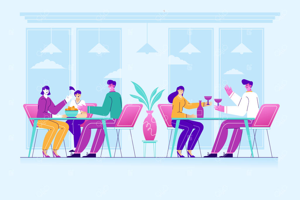 تصویر برداری از افراد در رستوران در حال غذا خوردن