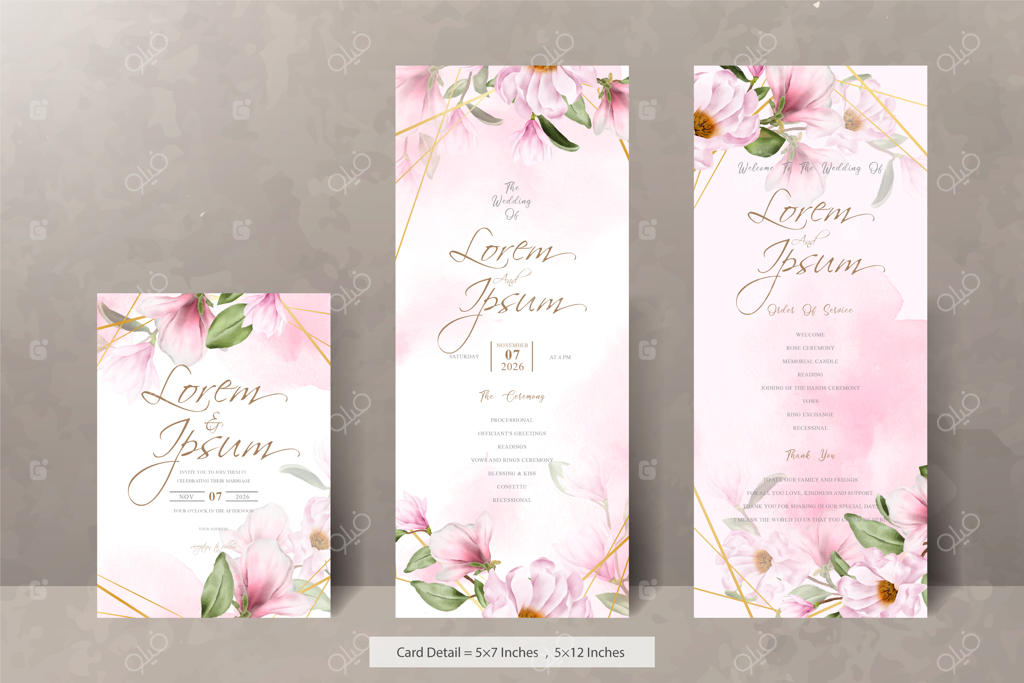قالب کارت دعوت عروسی با طراحی گل‌های مجلسی ماگنولیا
