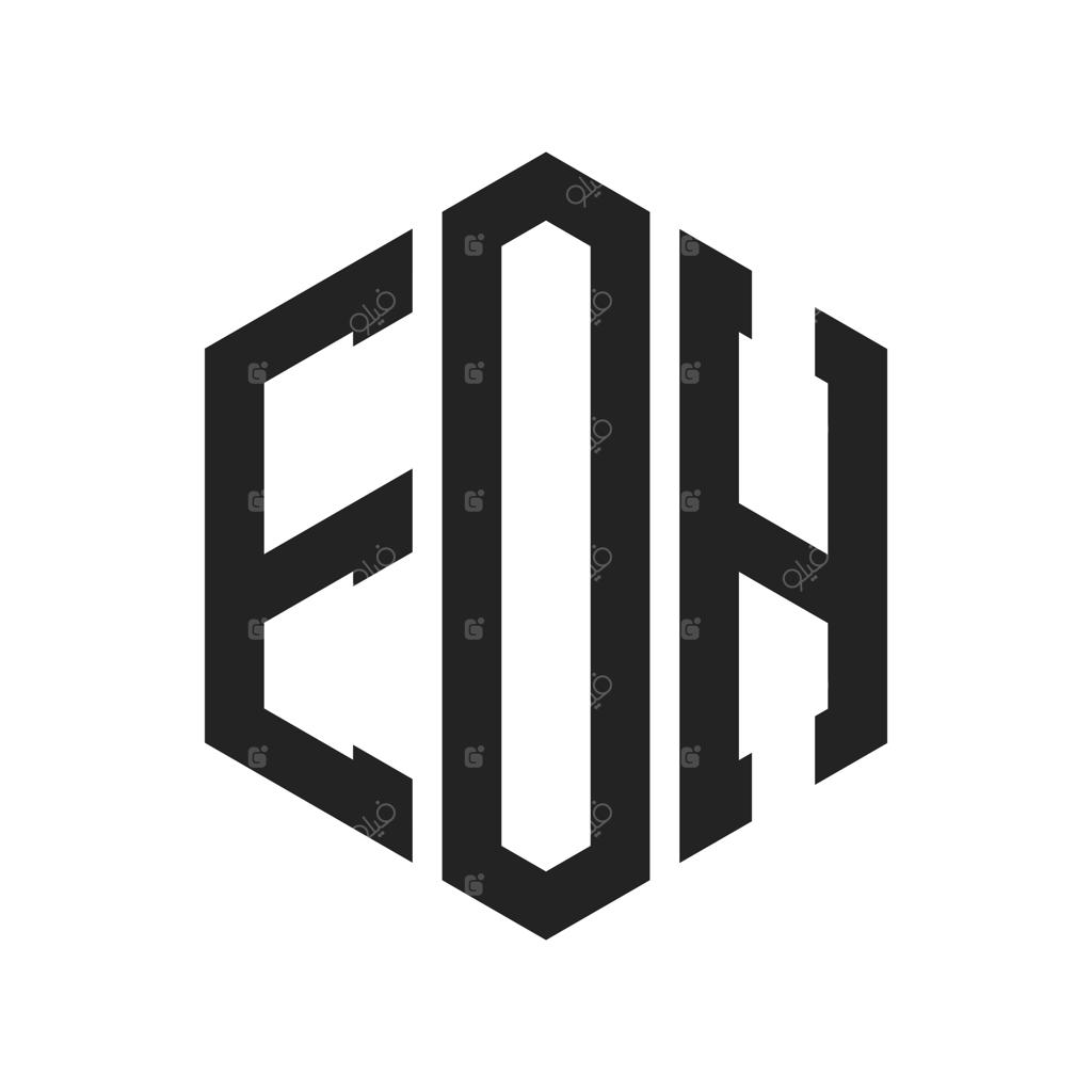 طراحی لوگوی مونوگرام EOH با حروف ابتدایی و شکل شش‌ضلعی