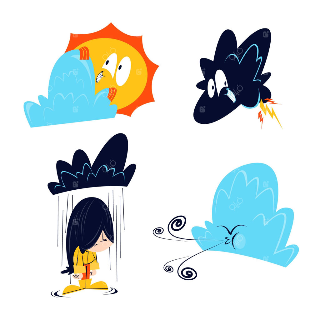 مجموعه برچسب‌های آب و هوای کارتونی نوستالژیک