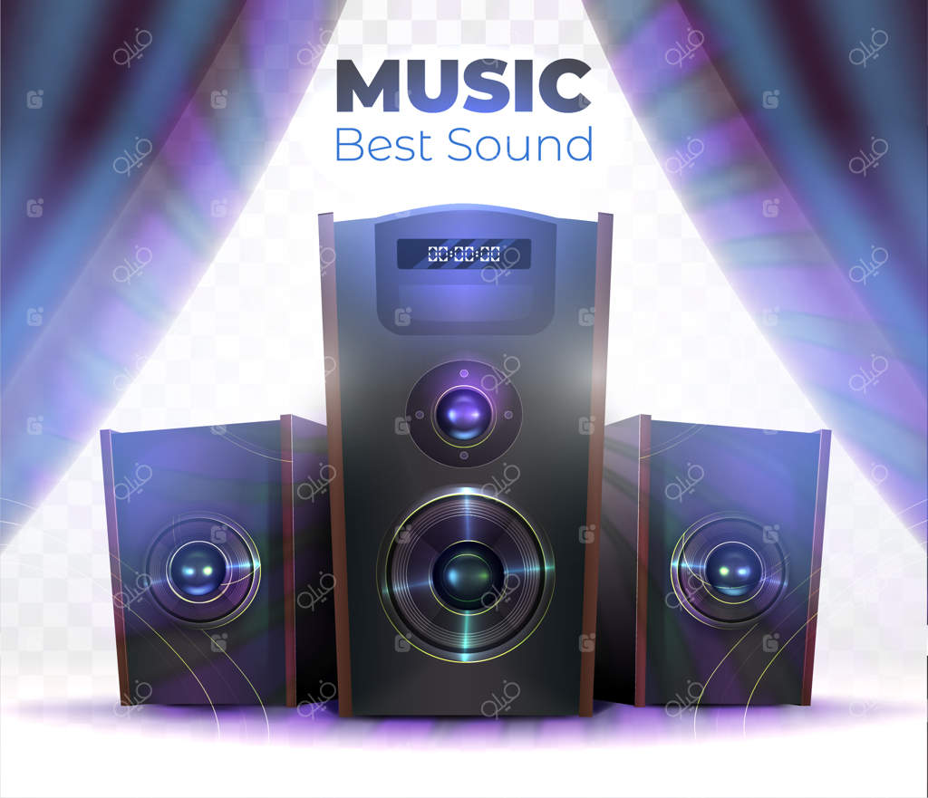 مجموعه اسپیکر موسیقی - تصویرسازی سه‌بعدی واقع‌گرایانه سیستم صوتی