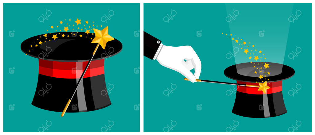 کلاه جادوگری و چوب‌دستی جادو با ستاره‌ها