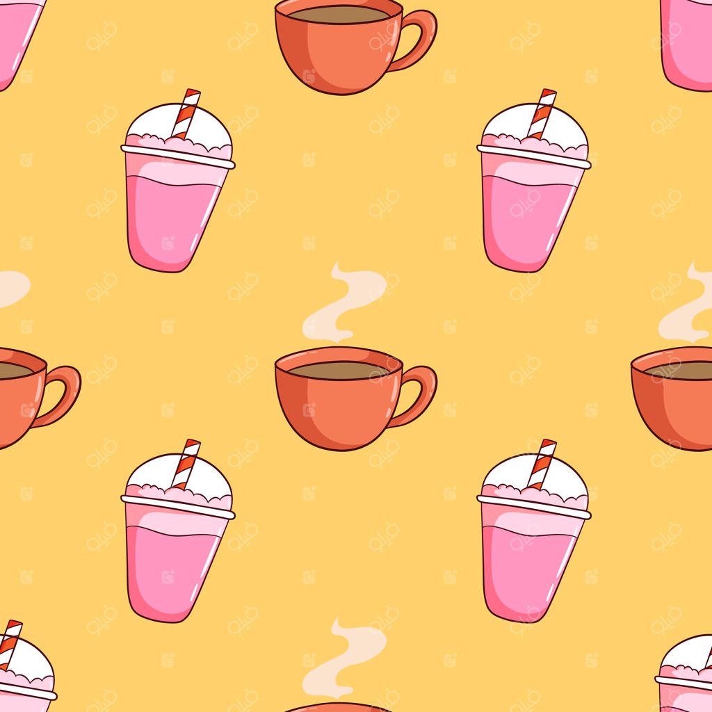 پترن یکپارچه با طرح دست نوشیدنی میلک شیک و فنجان قهوه