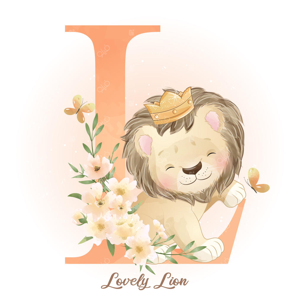 شیر نقاشی شده بامزه با آبرنگ