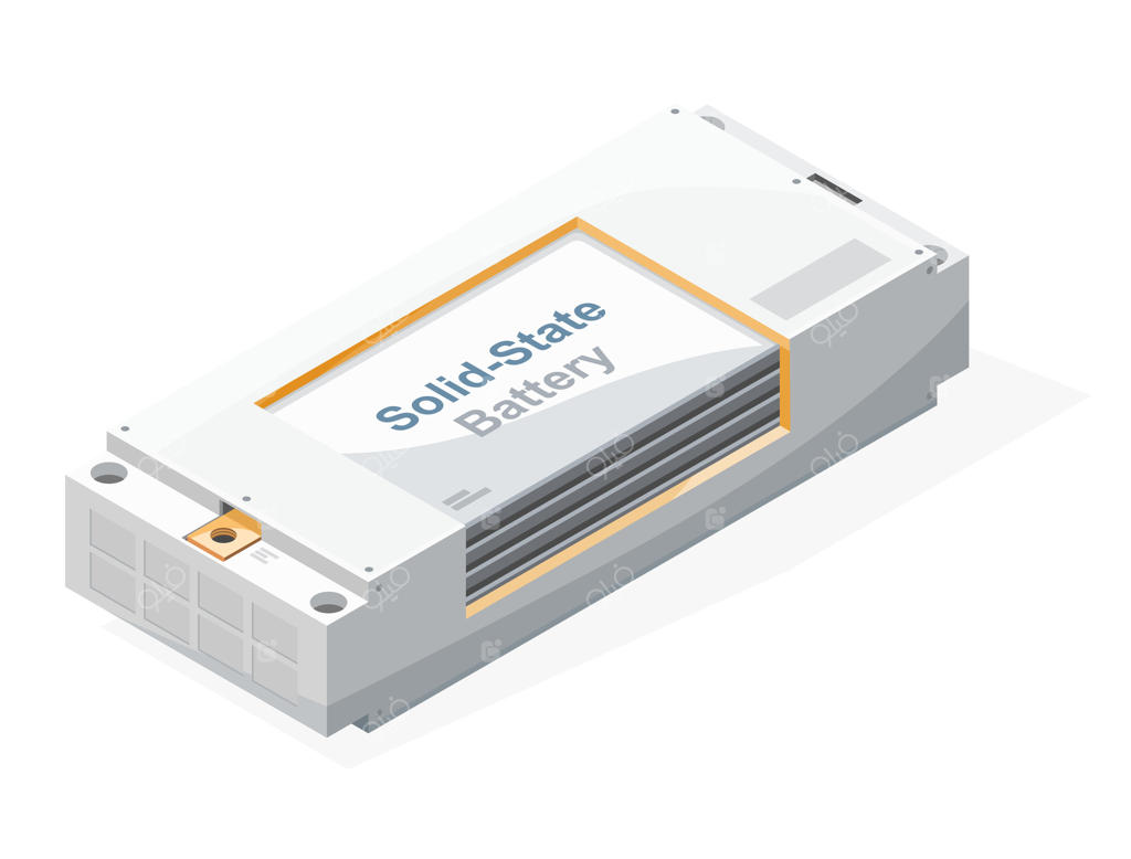 پک باتری حالت جامد ایزومتریک کارتونی بر روی پس‌زمینه سفید