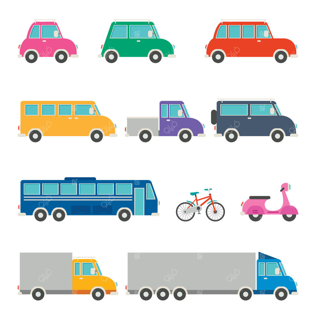 مجموعه وسایل نقلیه کارتونی مختلف