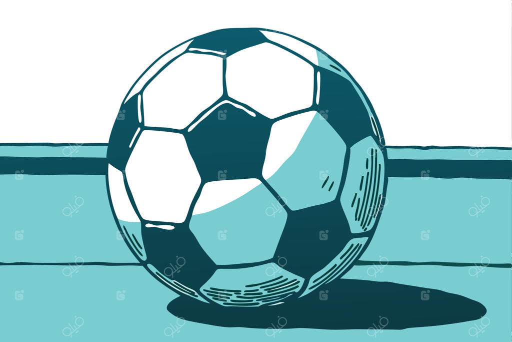 نقاشی کارتونی یک توپ فوتبال روی میز