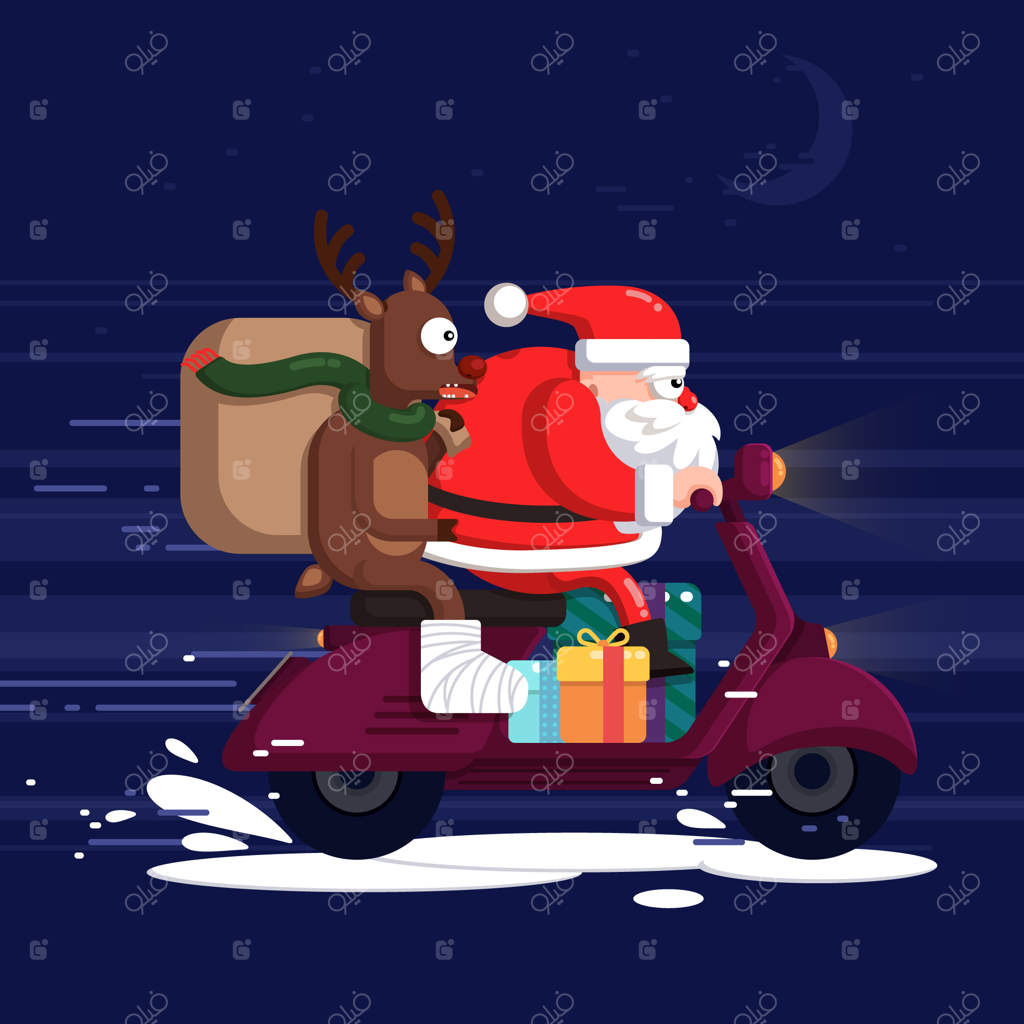 تصویر خلاقانه بابانوئل و گوزن‌ها