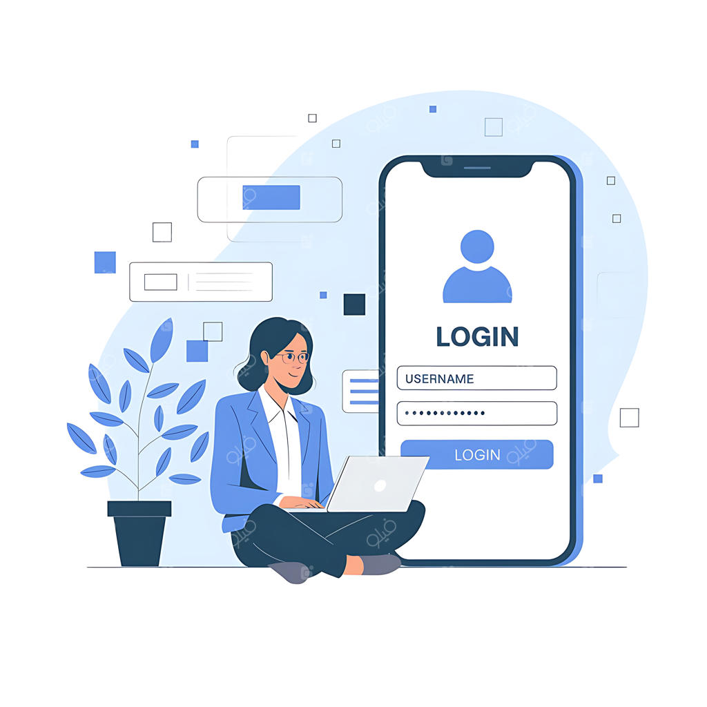 تصویرسازی وکتور ورود با موبایل به سبک طراحی تخت