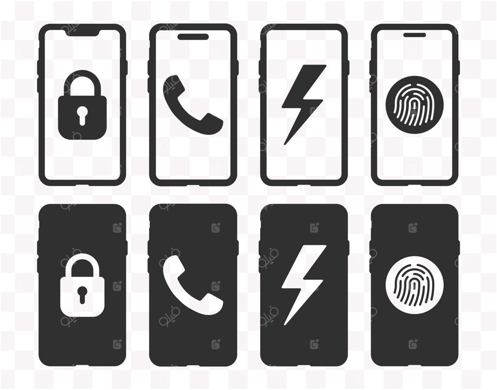 وکتور موکاپ واقع‌گرایانه گوشی هوشمند از نمای روبرو، آیکون و نماد موبایل