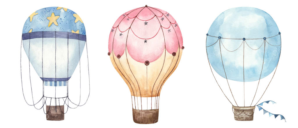 بادکنک‌های رنگارنگ با تکنیک آبرنگ روی زمینه سفید