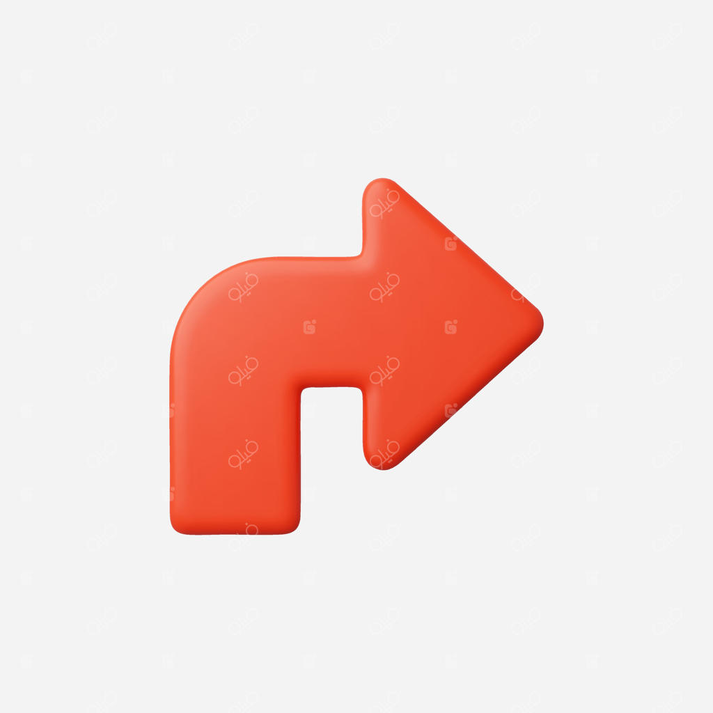 رندر سه‌بعدی از یک فلش قرمز به سمت راست، نمادی برای جهت یا مسیریابی.