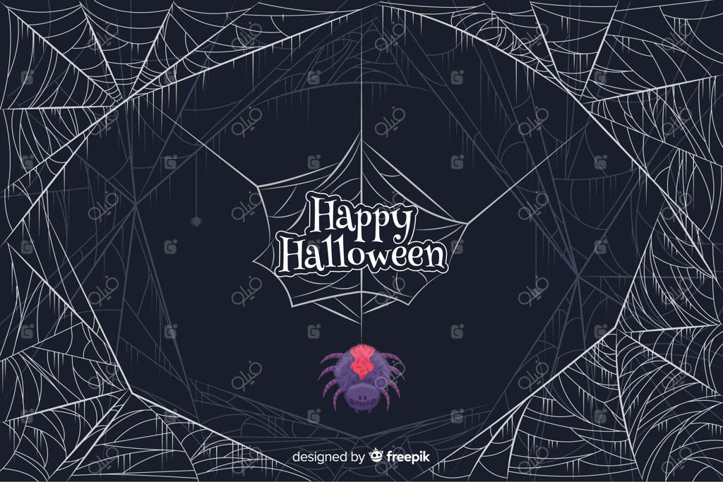 عنکبوت رنگارنگ با پس‌زمینه تارهای عنکبوت در هالووین