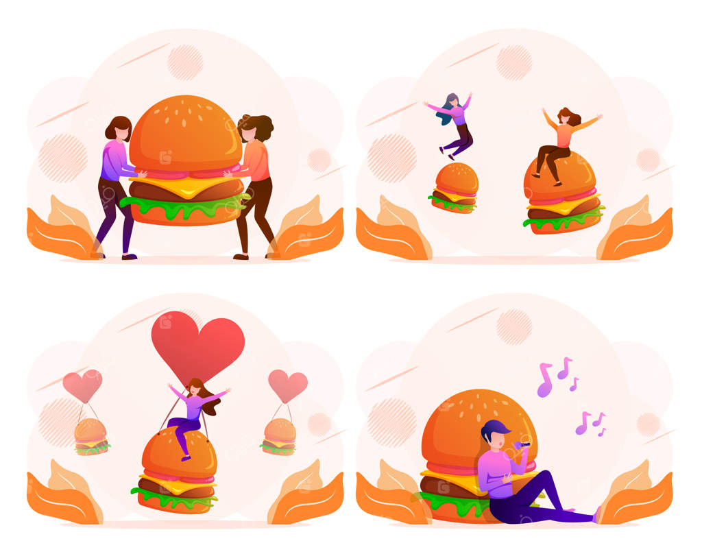 مرد و زن در حال لذت بردن از همبرگر