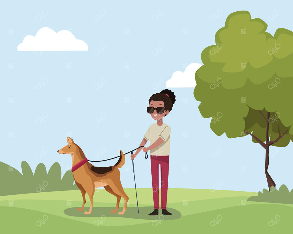 زن نابینا در منظره‌ طبیعی