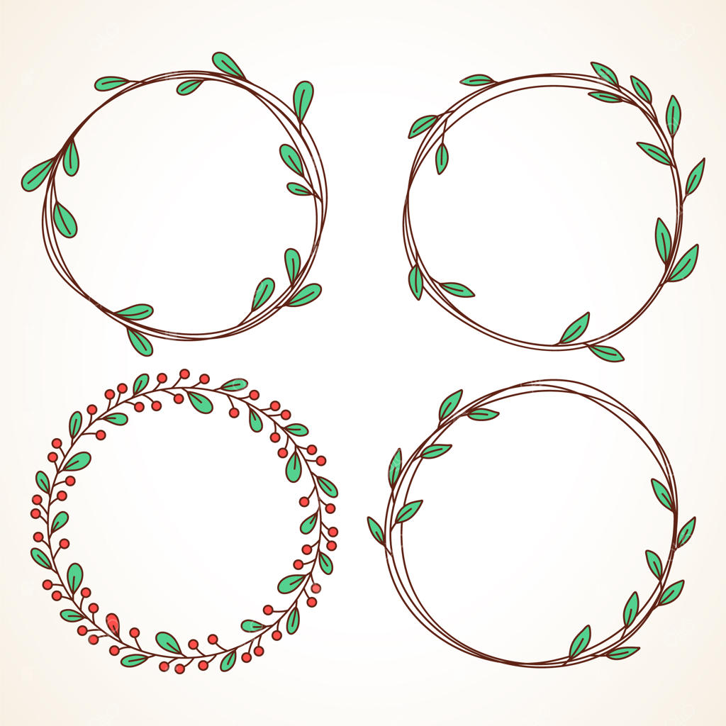 مجموعه حلقه‌های گل با برگ و توت برای دعوتنامه‌های عروسی و کارت‌های تبریک