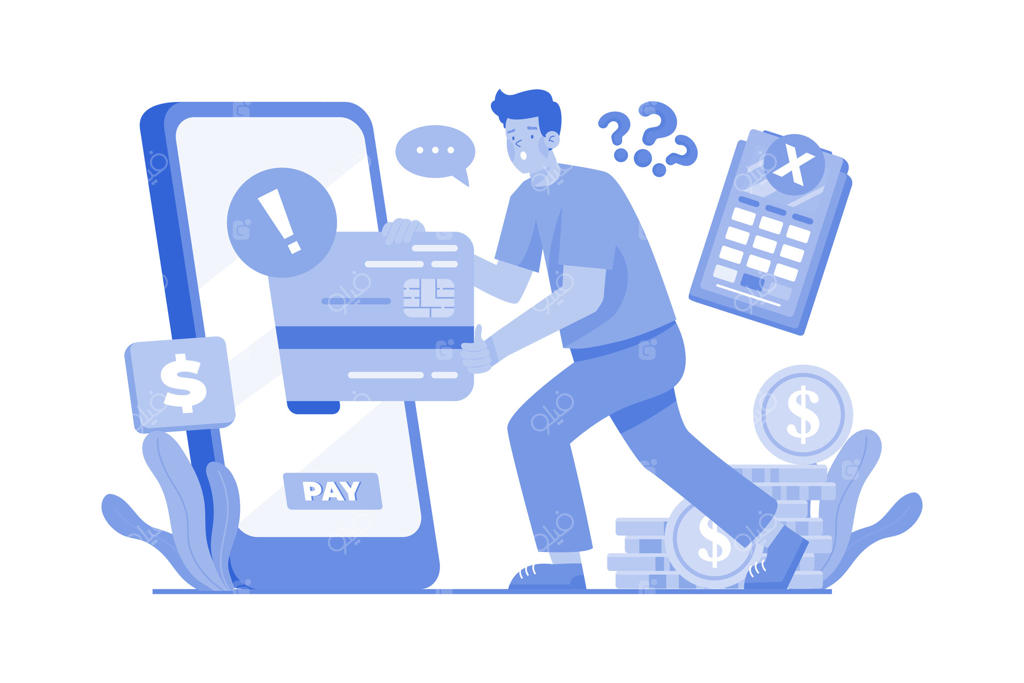 تصویرسازی مفهومی پرداخت ناموفق با پس‌زمینه سفید