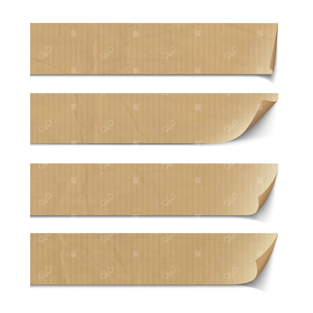 تکه‌های کاغذ قدیمی با گوشه‌های خمیده و سایه‌های مختلف