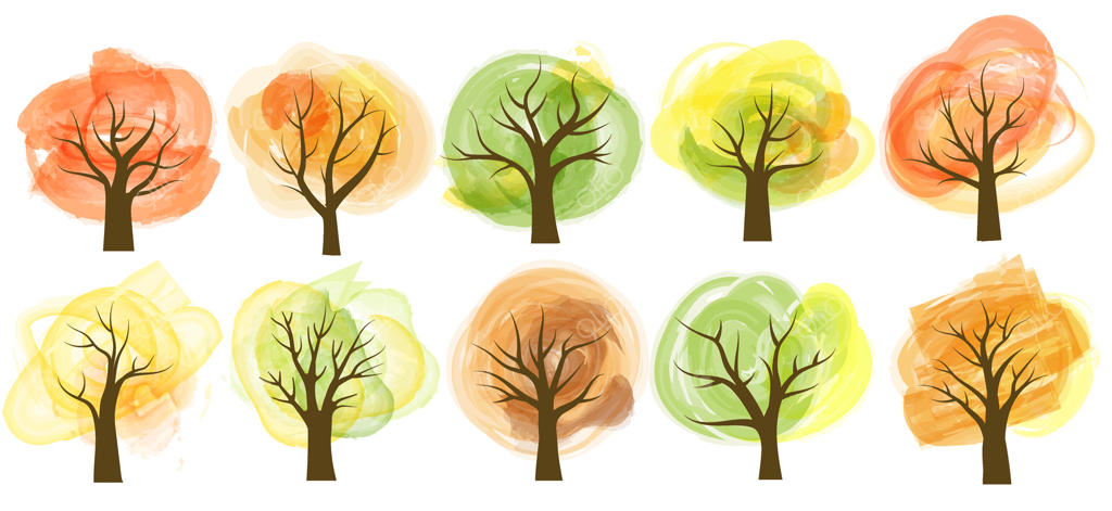 درختان رنگارنگ با سایه‌های نارنجی، زرد و سبز هویت پاییز را به تصویر می‌کشند. این اثر هنری گذار برگ‌ها در فصل پاییز را به سبکی زنده و آبرنگی نمایش می‌دهد.