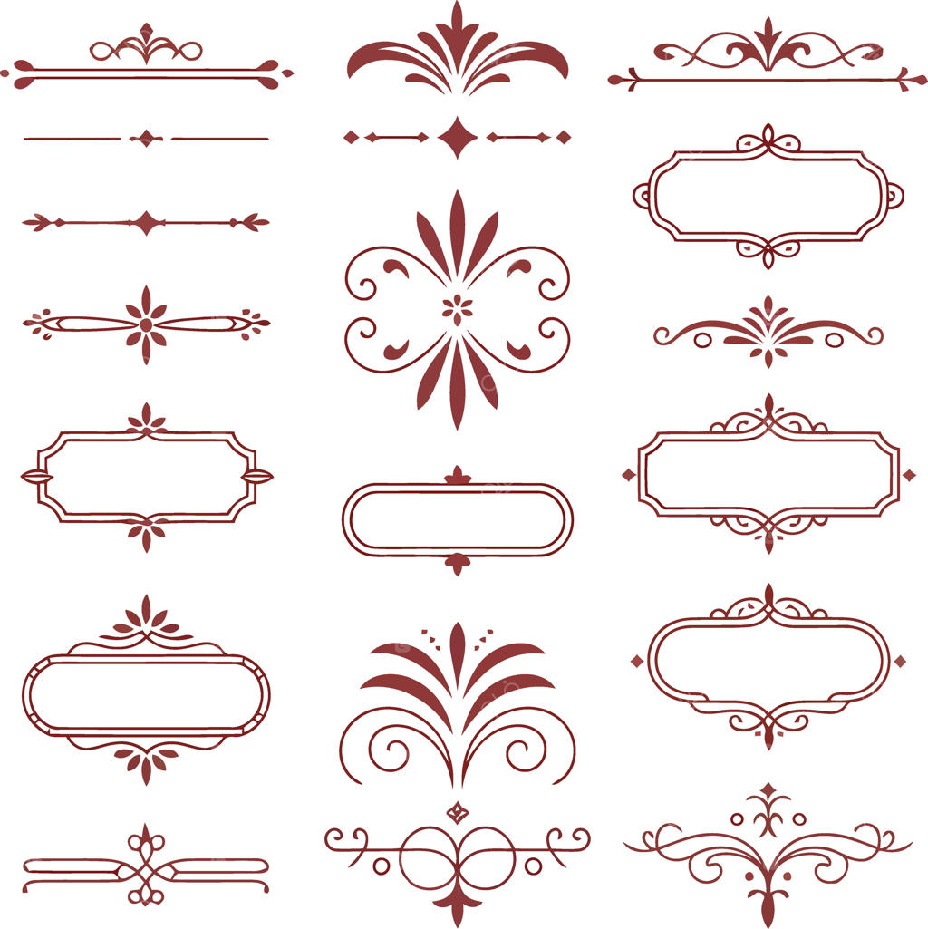 مجموعه‌ای از جداکننده‌ها، قاب‌ها و تزیینات قرمز روی زمینه سفید