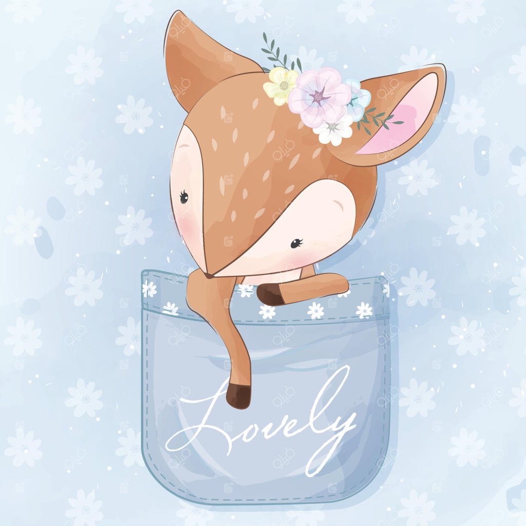 تصویرسازی گوزن بامزه نشسته در جیب