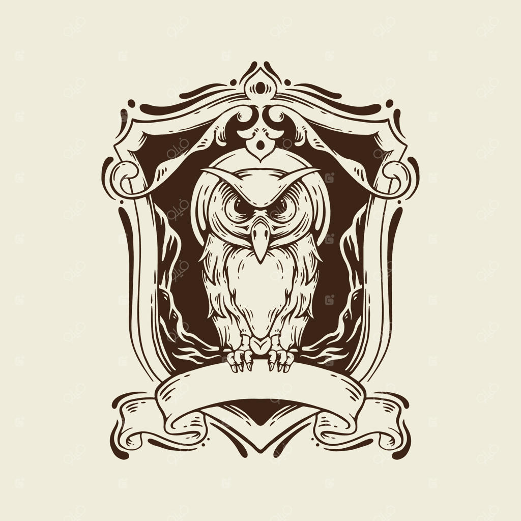 نقاشی جغد با جوهر و قاب کلاسیک