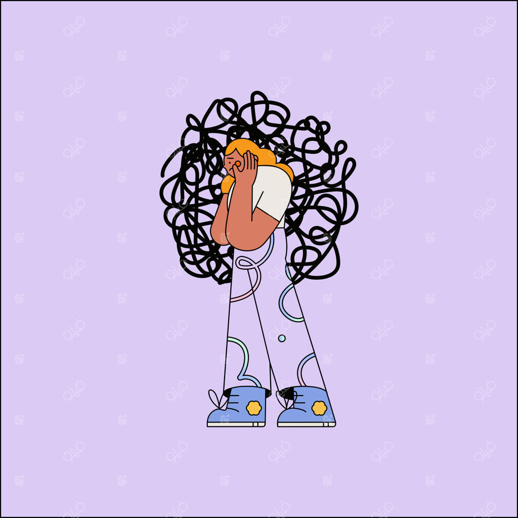 تصویر وکتور دختری با هدفون که با گوشی به موسیقی گوش می‌دهد