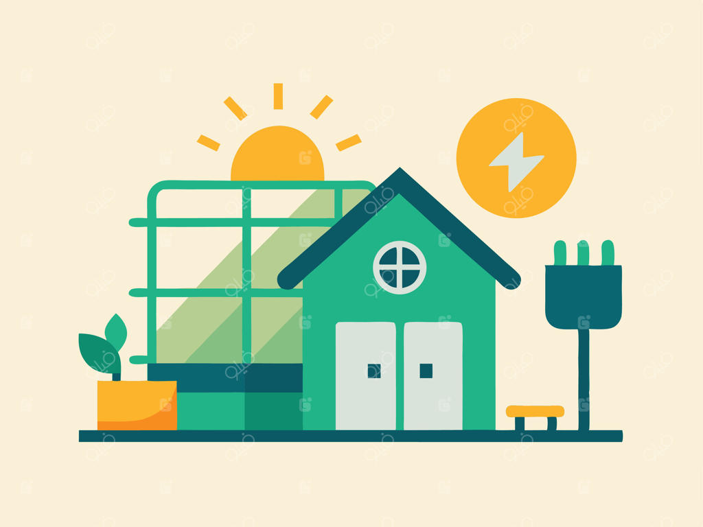 تصویرسازی مفهومی از انرژی خورشیدی خانگی پایدار نشان‌دهنده زندگی سبز