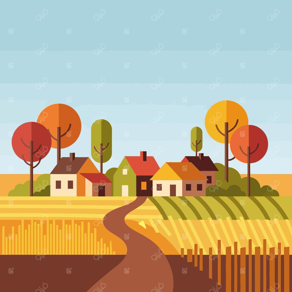 منظره پاییزی روستا و کشتزارها