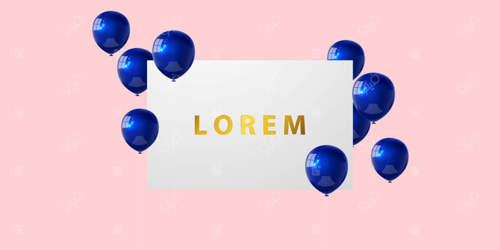 بنر جشن با پس‌زمینه بادکنک‌های آبی. فروش ویژه. کارت افتتاحیه با طراحی لوکس و شیک. قالب قاب.