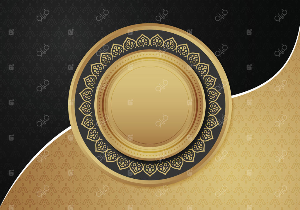 قاب دایره‌ای شیک با جزئیات طلایی و زمینه طرح‌دار