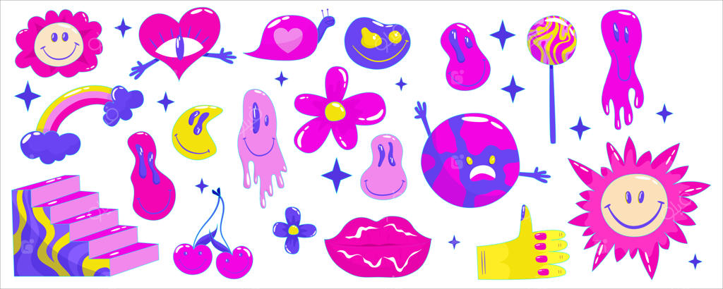 ست لبخند سایکدلیک و یاده‌آور دهه‌های 70، 80 و 90 به سبک کارتونی retro و y2k