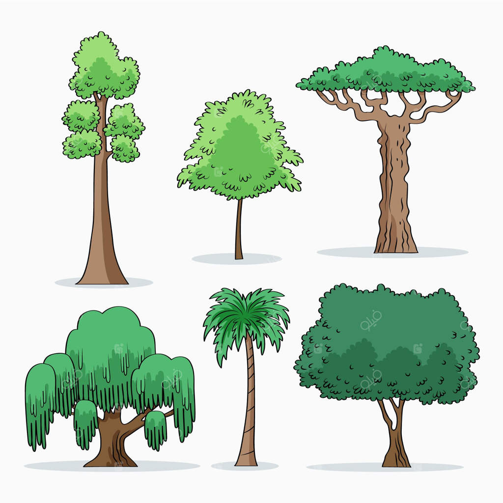 مجموعه‌ای از درختان طراحی‌شده با دست