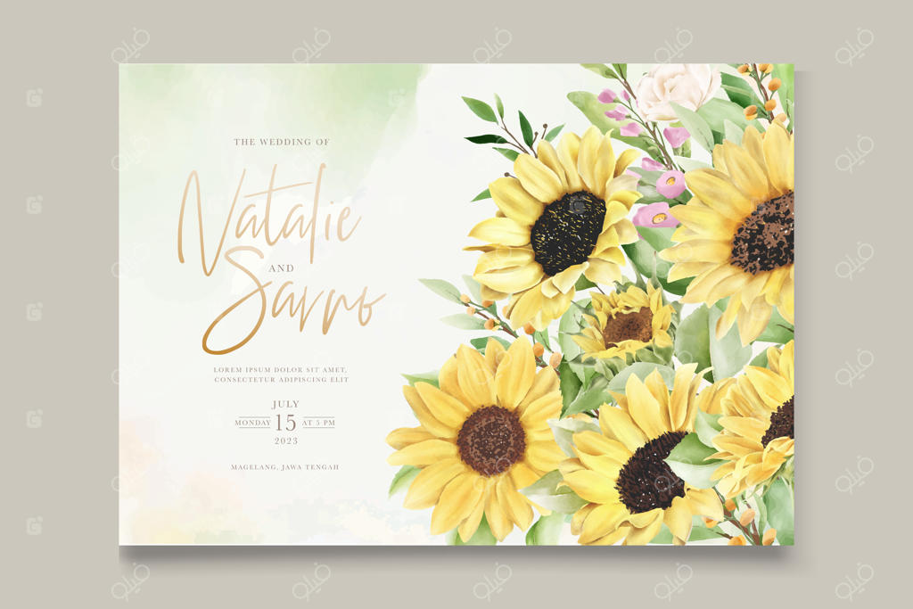 قالب کارت گل آفتابگردان با آبرنگ