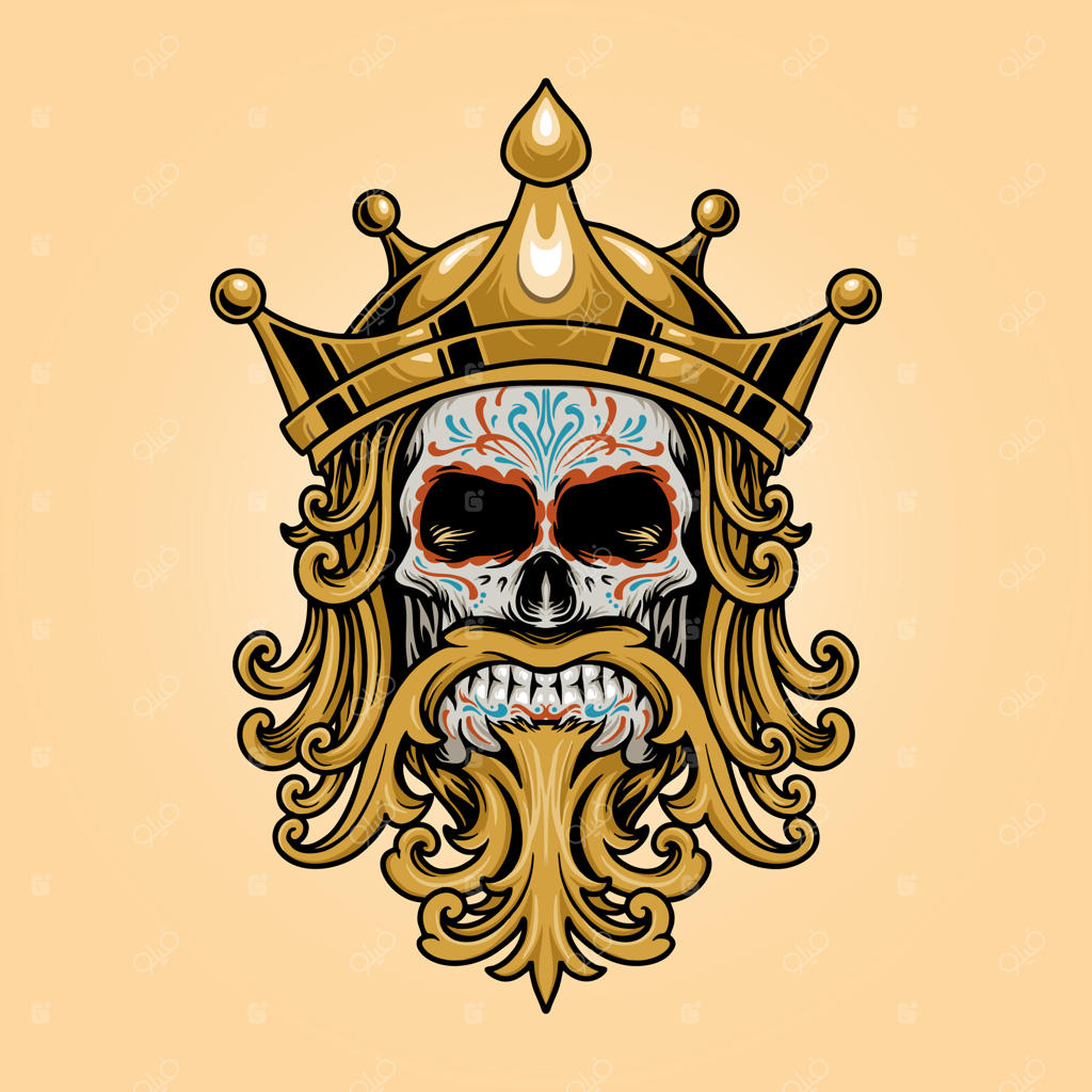 لوگوی تاج پادشاهی جمجمه روز مردگان با نقوش طلایی