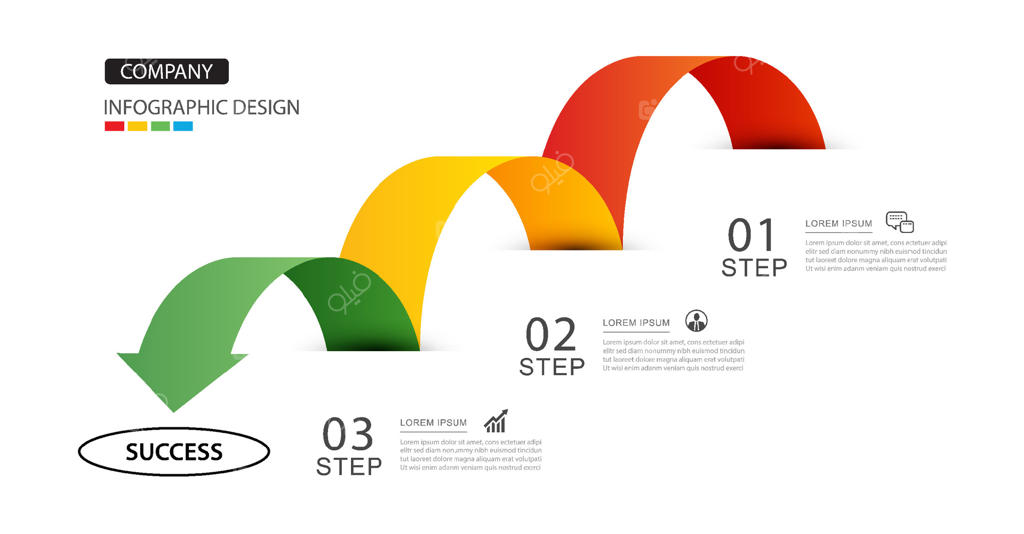 نماد فلش‌های اینفوگرافیک: مراحل موفقیت در کسب‌و‌کار.