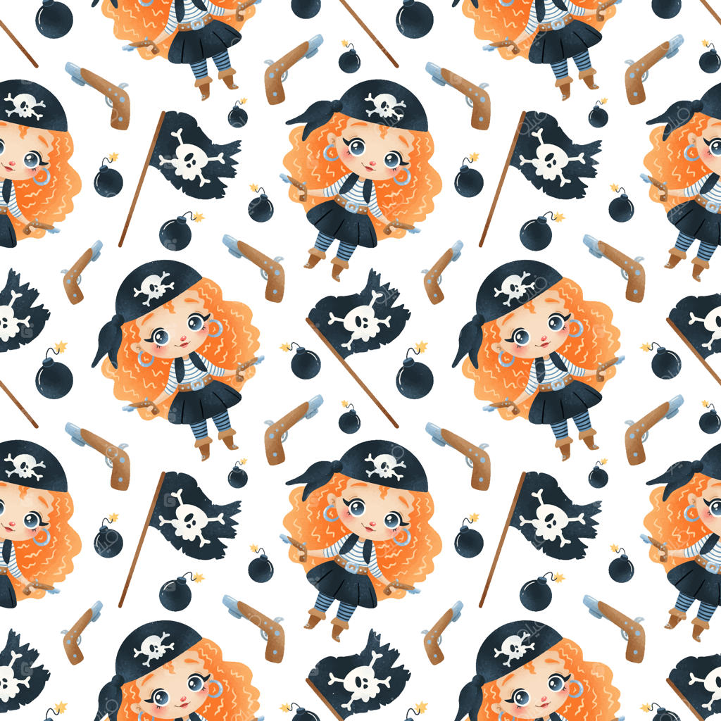 الگوی یکپارچه دختران دزد دریایی کارتونی بامزه