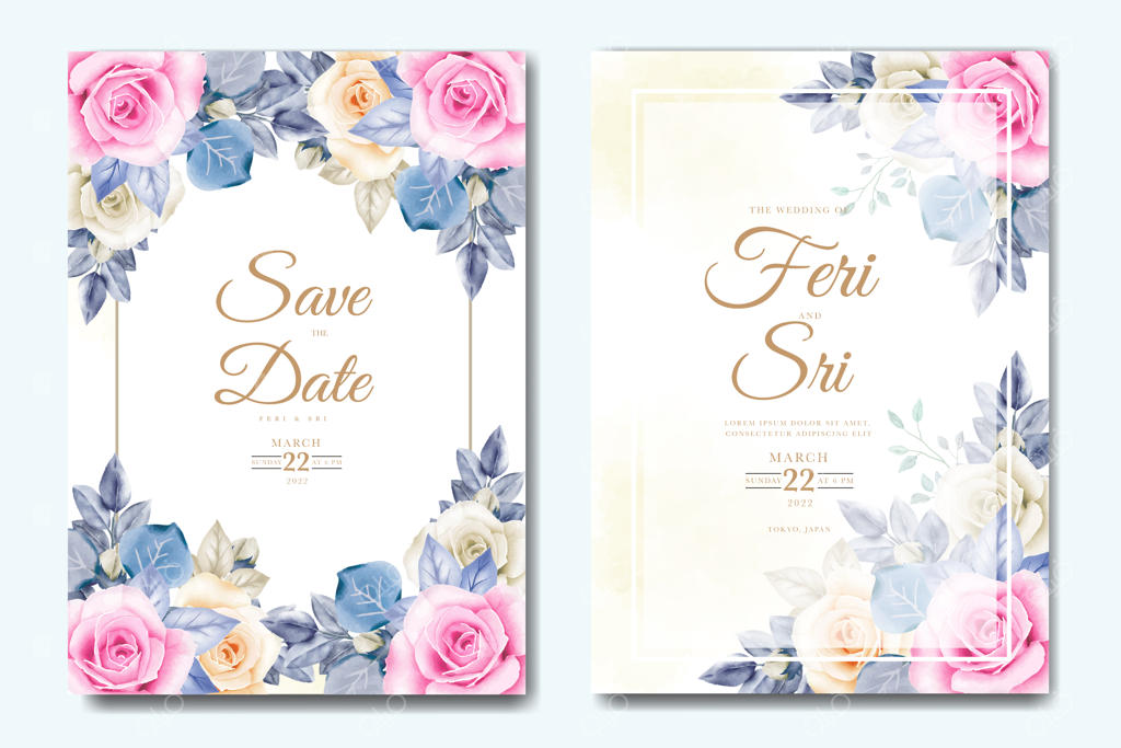 کارت دعوت عروسی با طرح گل‌های آبرنگی