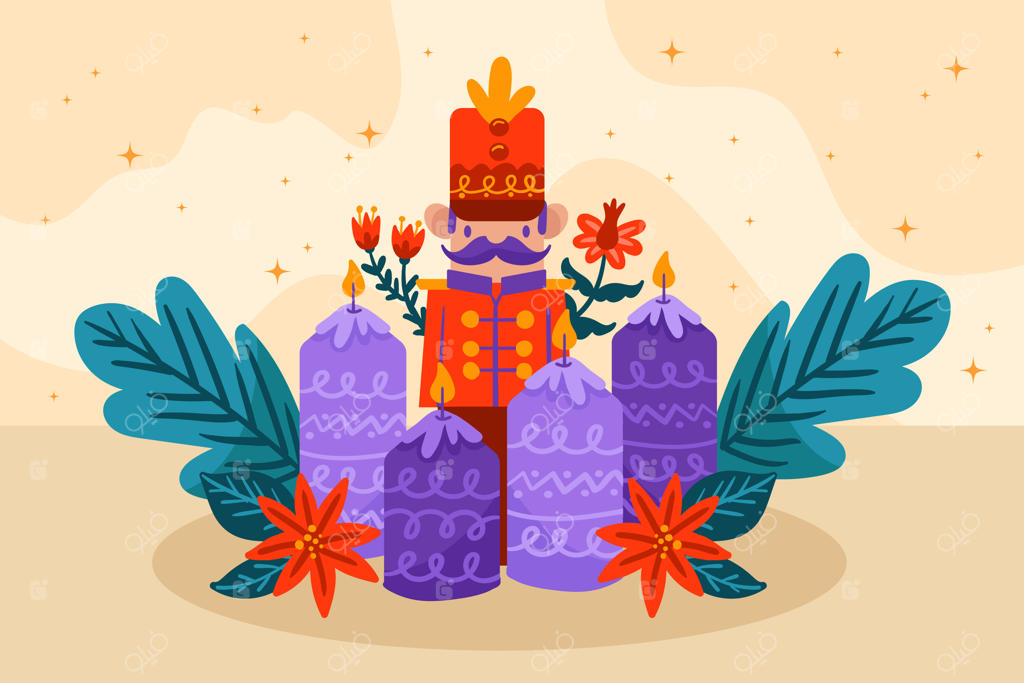 تصویرسازی دستی شمع‌های بنفش ادونت