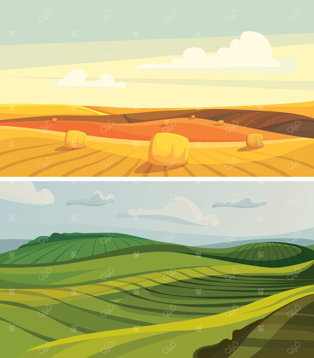 مجموعه‌ای از مزارع کشاورزی: مناظر طبیعی تابستانی