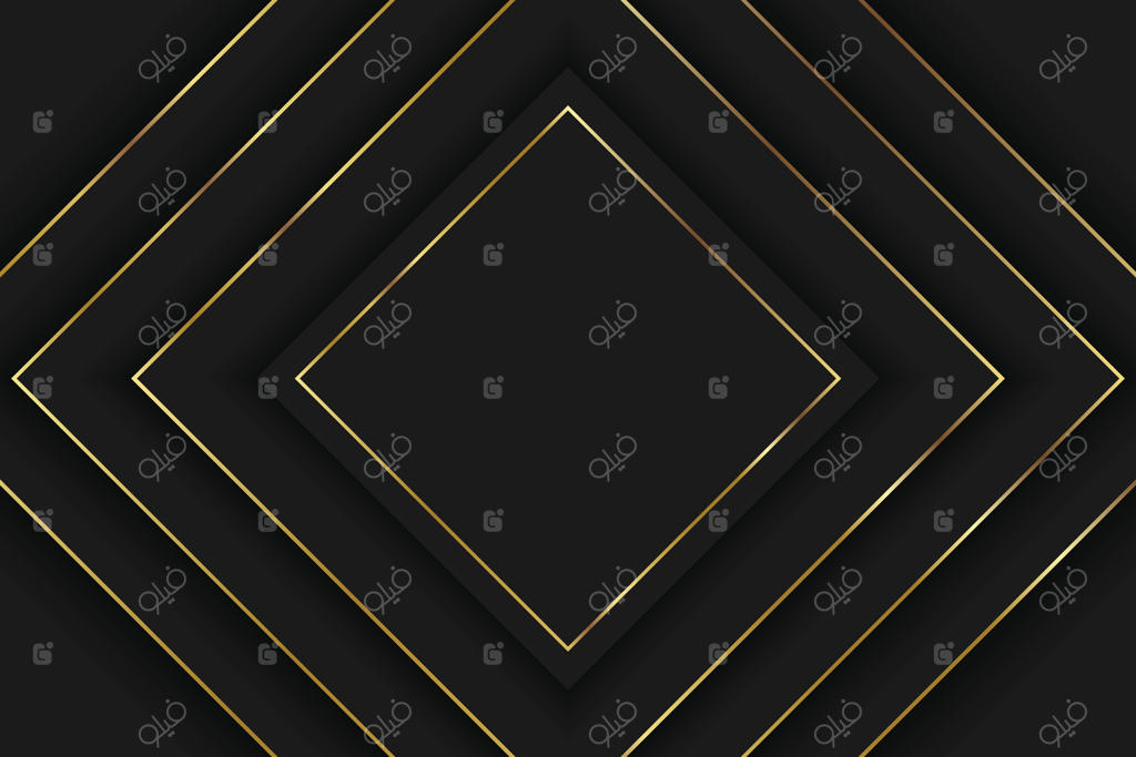 پس‌زمینه مجلل با پیکان طلایی؛ طرح VIP با جعبه‌های مشکی در سبک انتزاعی سه‌بعدی ـ تصویر استوک