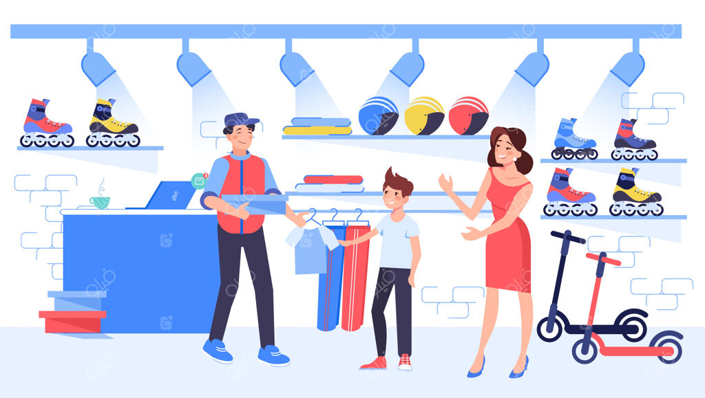 مادر برای پسرش از فروشگاه ورزشی لباس ورزشی خرید می‌کند